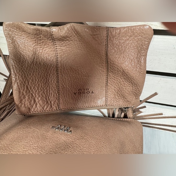 Tosca Blu FRINGED Big Nude Leather Satchel/Removable Crossbody Strap & Pouch - Picture 2 of 12